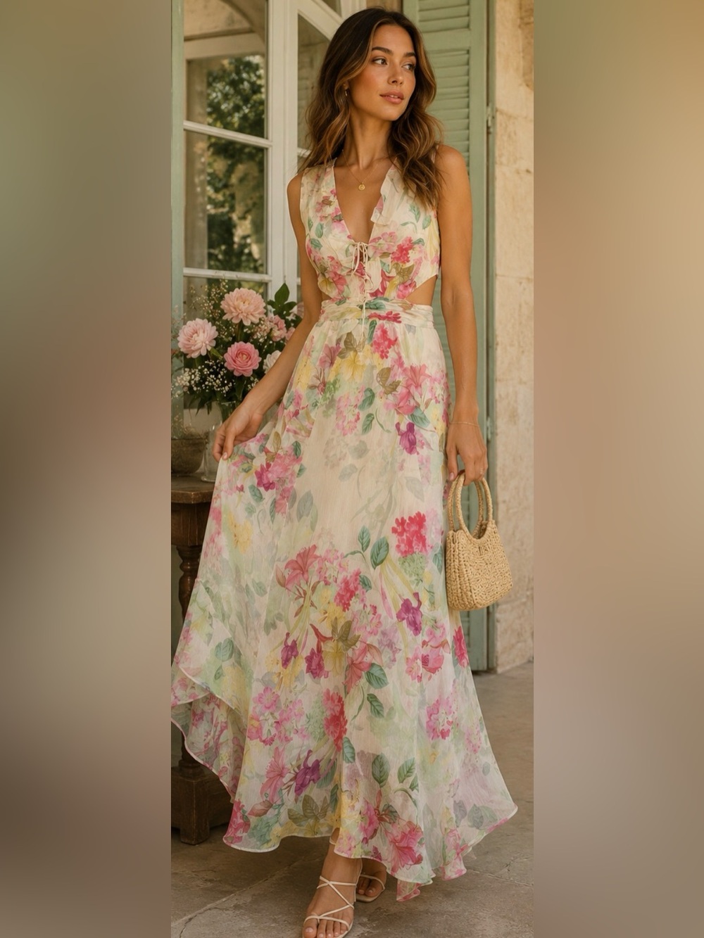 Zara Floral Side Cutout Maxi Dress | Size Small | Romantic Cottagecore  Dress - Picture 4 of 15